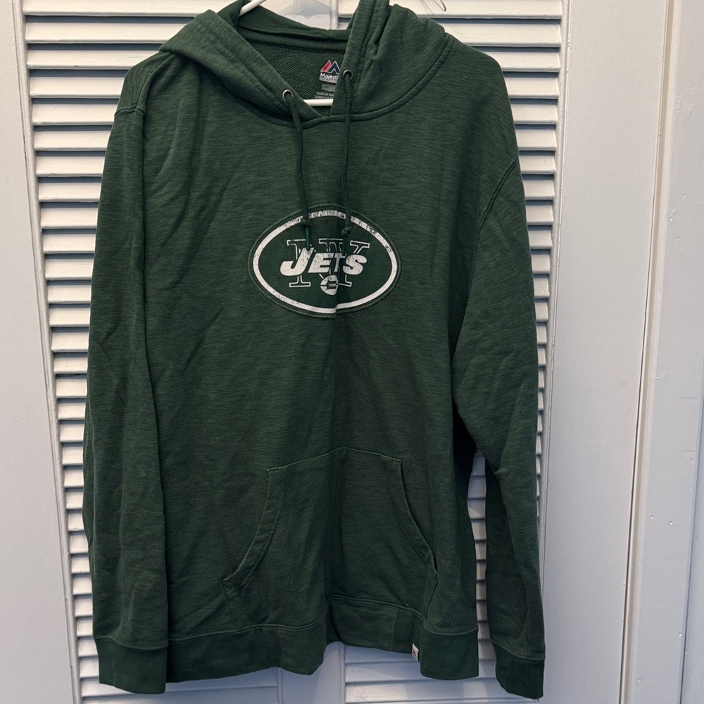 NY Jets XL Majestic Hoodie - Heathered Green.